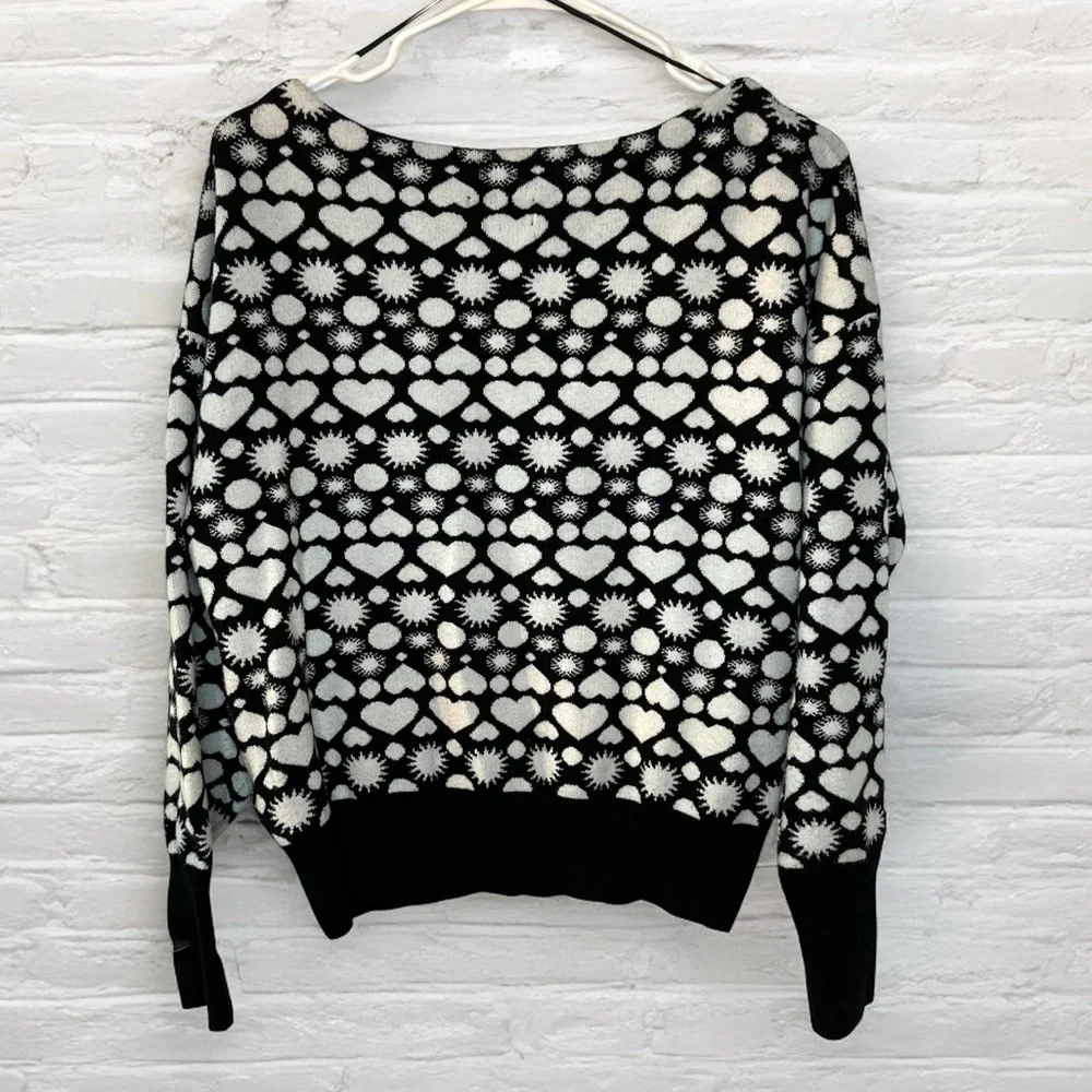 ⭐️ Maeve Anthropologie Sunshine in my Heart Cozy Sweater Black White Sun MEDIUM - Picture 6 of 14